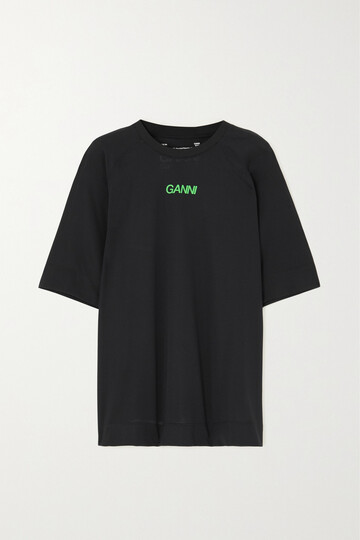 ganni - printed stretch recycled-mesh t-shirt - black