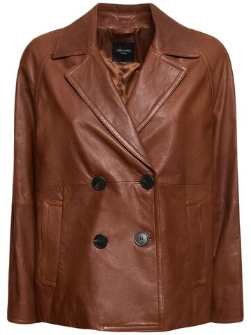 weekend max mara oria double breast leather jacket in brown