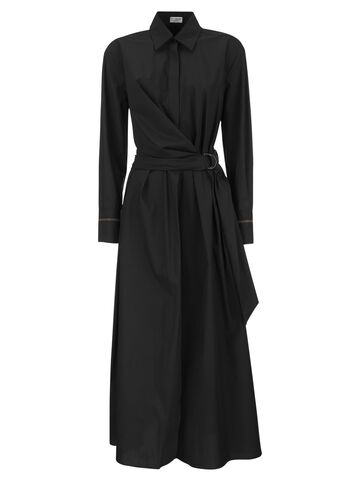 Brunello Cucinelli Cotton Poplin Chemisier Dress With Monile Detail in black