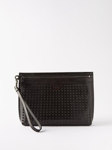 christian louboutin - citypouch spike-embellished leather pouch - mens - black