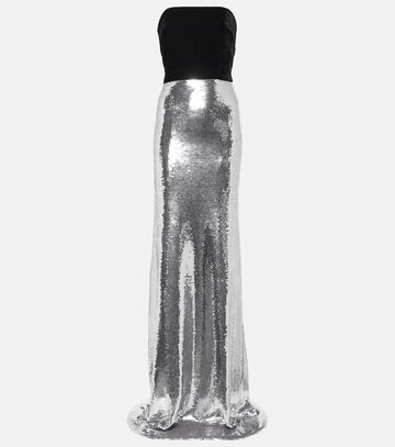 Monique Lhuillier Sequined strapless gown in silver