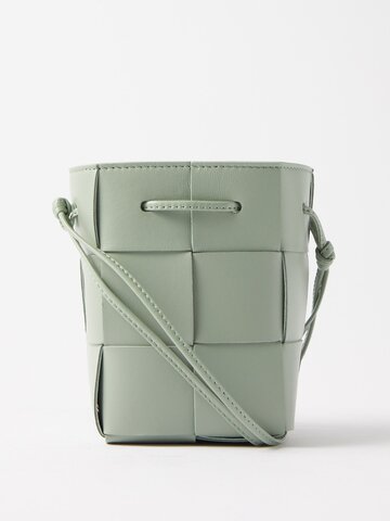 bottega veneta - casette mini intrecciato-leather bucket bag - womens - green