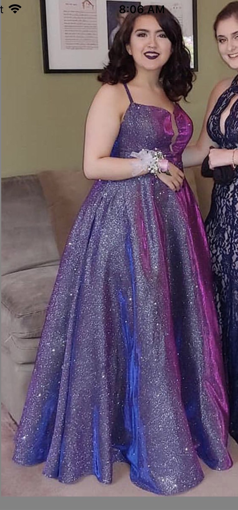 purple sparkle prom dress