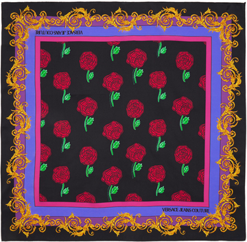 Versace Jeans Couture Multicolor Roses Scarf in black / multi