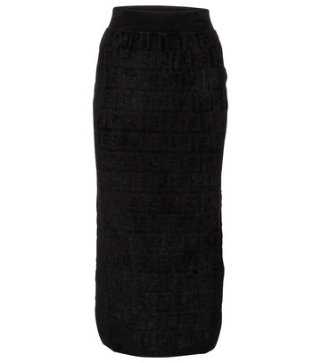 Fendi FF stretch-velvet jacquard midi skirt in black