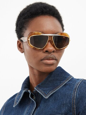 loewe eyewear - double-frame round acetate sunglasses - womens - brown multi