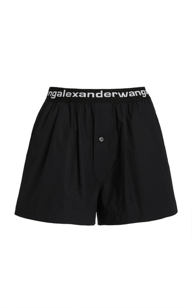 Alexander Wang Logo Pleated Pull-On Cotton Shorts in black