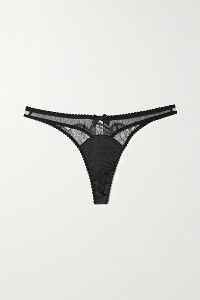 Agent Provocateur - Helene Leavers Lace-trimmed Silk-blend Satin And Tulle Thong - Black