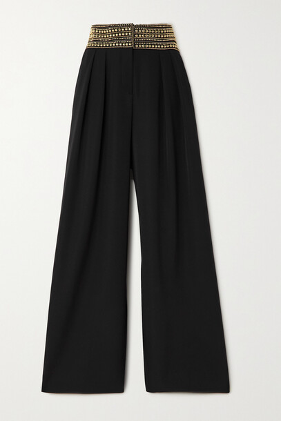 Balmain - Studded Grain De Poudre Wool Wide-leg Pants - Black