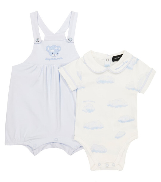 Monnalisa Baby cotton bodysuit and overalls set in blue