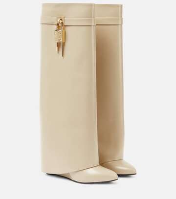 givenchy shark lock leather knee-high boots in beige