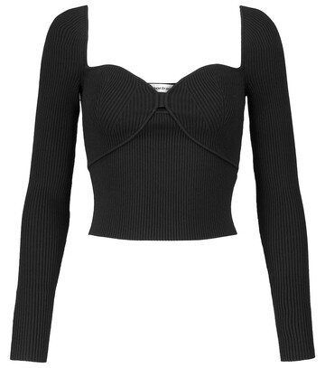 Self-Portrait Ribbed-knit top in black