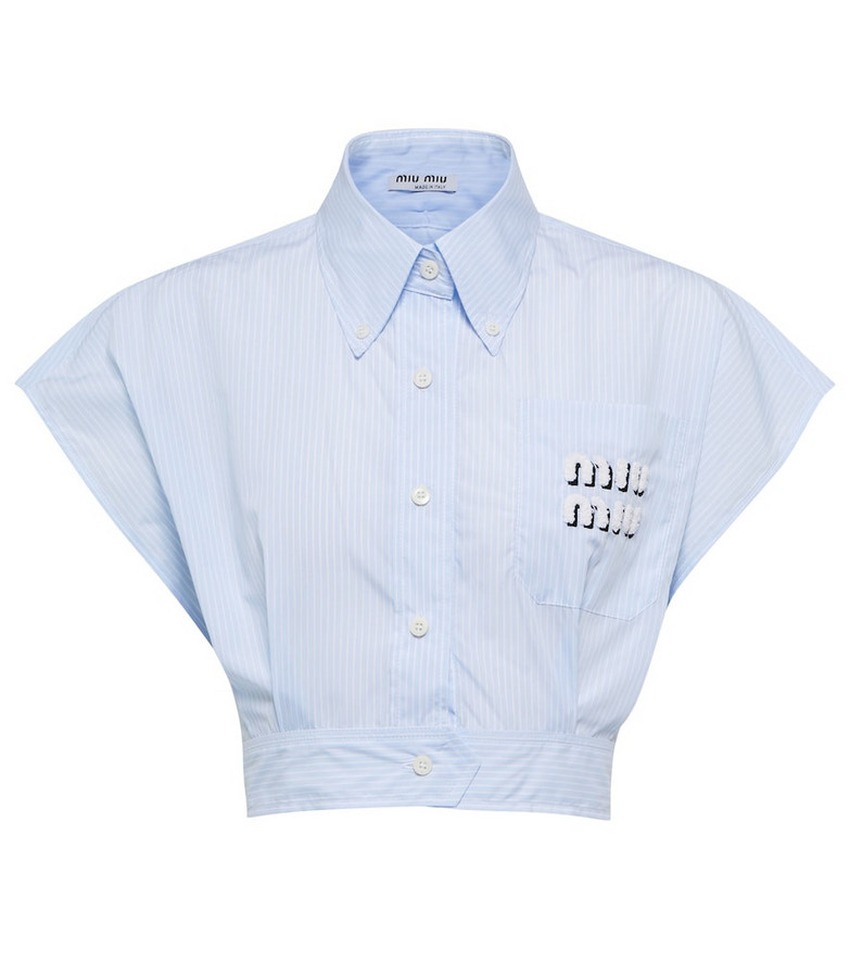 Miu Miu Cropped cotton poplin shirt in blue