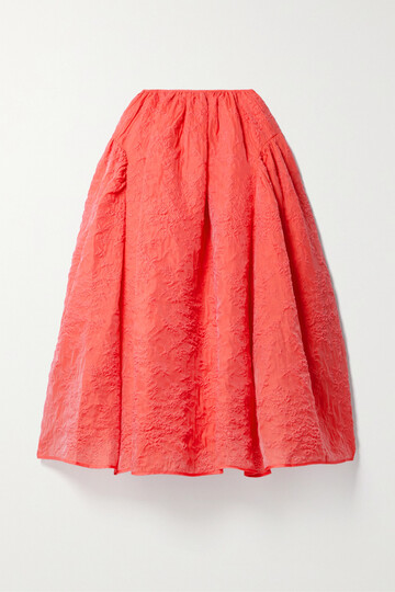 cecilie bahnsen - fatou paneled gathered matelassé midi skirt - uk 6 in red