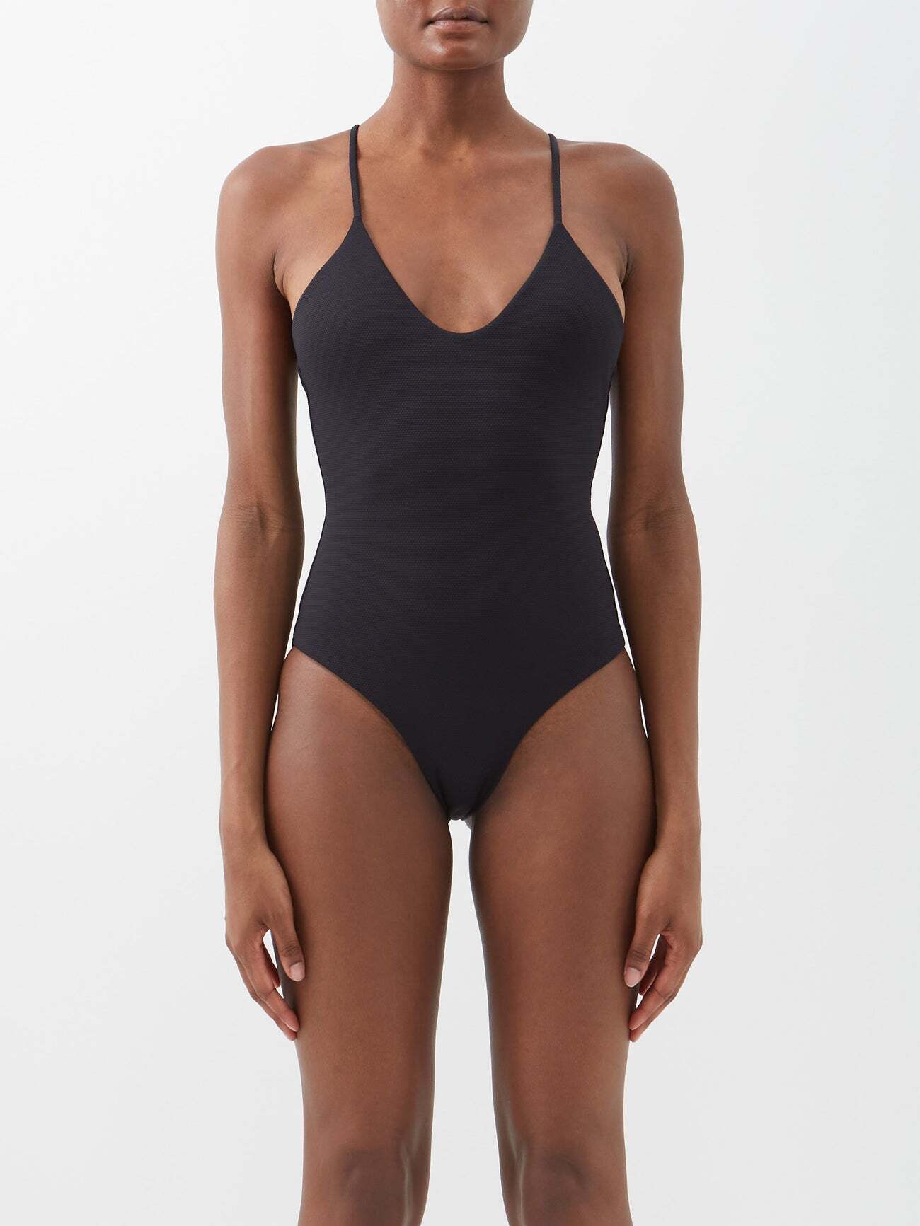 Casa Raki - Julia Crossover-back Textured Swimsuit - Womens - Black