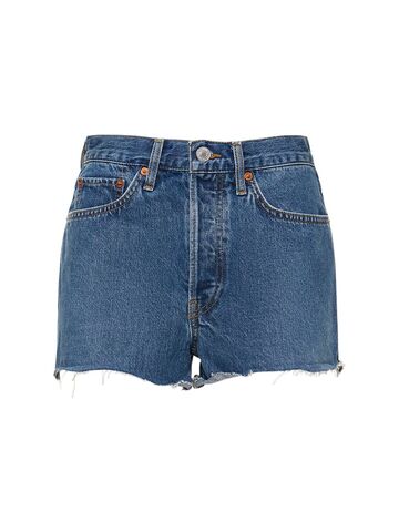 re/done 70s high rise cotton denim shorts in blue