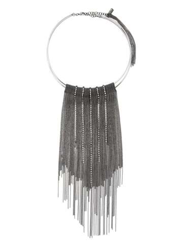 peserico crystal-embellished fringed necklace - grey