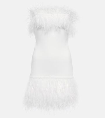 staud etta feather-trimmed minidress in white