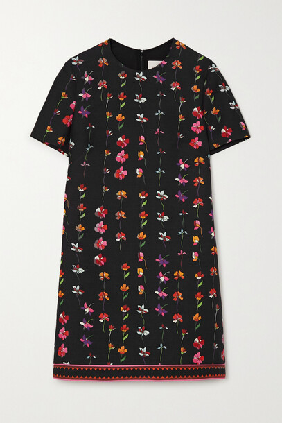 Valentino - Floral-print Wool-blend Mini Dress - Black