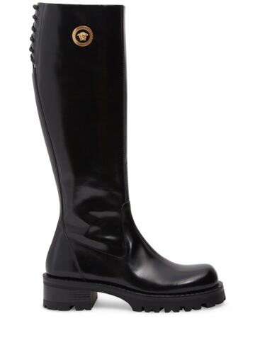 versace 35mm tall leather boots in black