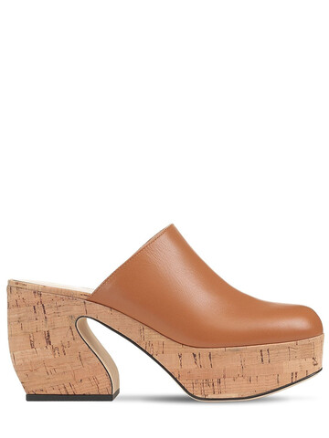 SI ROSSI 85mm Platform Leather Mules in tan