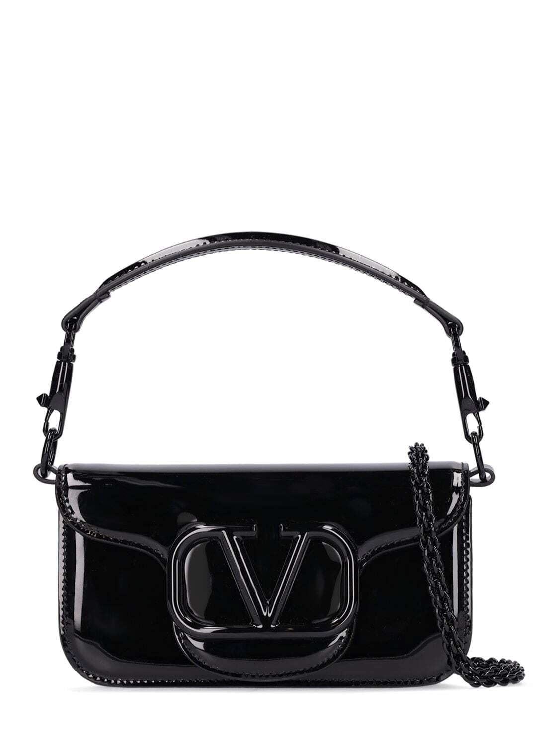 VALENTINO GARAVANI Small Loco Patent Leather Shoulder Bag in black