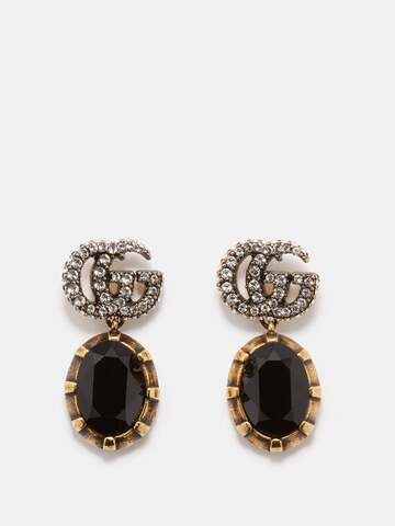 gucci - gg crystal drop earrings - womens - gold multi