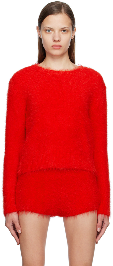 pushbutton red shag sweater