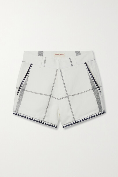 Emporio Sirenuse - Kantha Embroidered Checked Linen Shorts - White