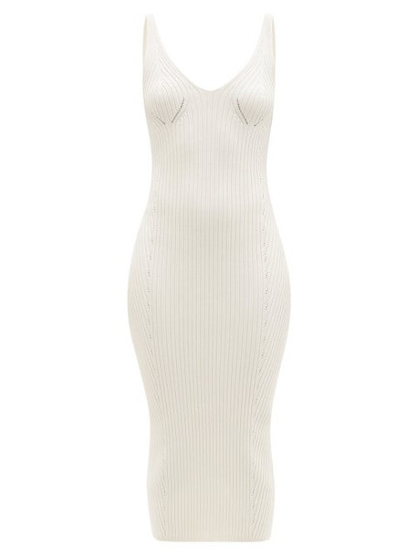 Balmain - Back-zip Rib-knitted Midi Dress - Womens - Ivory