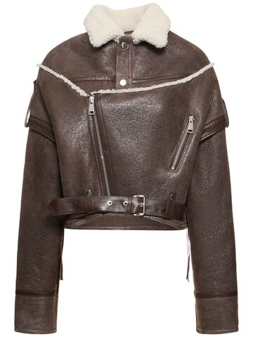 manokhi oversize vintage shearling jacket in brown