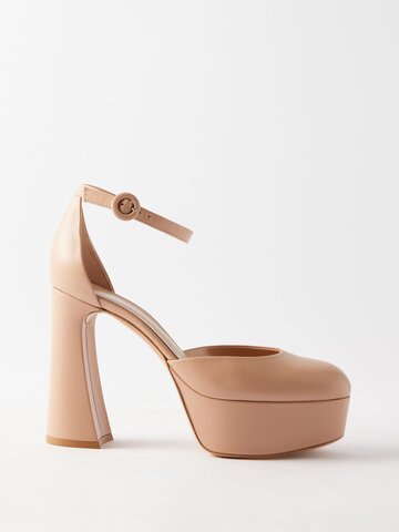 gianvito rossi - holly 70 leather platform pumps - womens - beige
