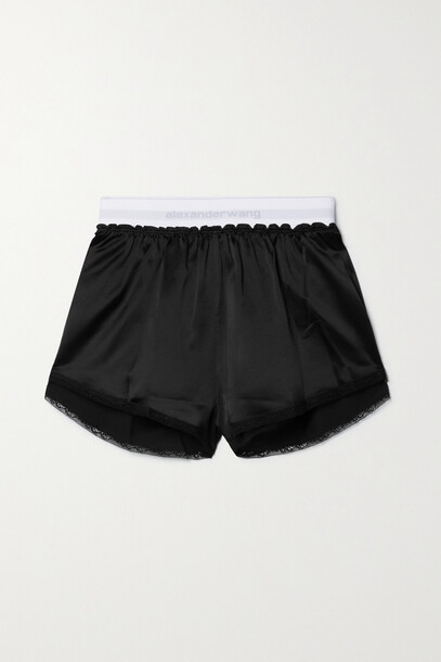 alexanderwang.t - Lace-trimmed Silk-charmeuse Shorts - Black