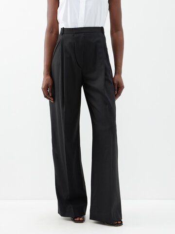 victoria beckham - high-rise pleated twill wide-leg trousers - womens - black