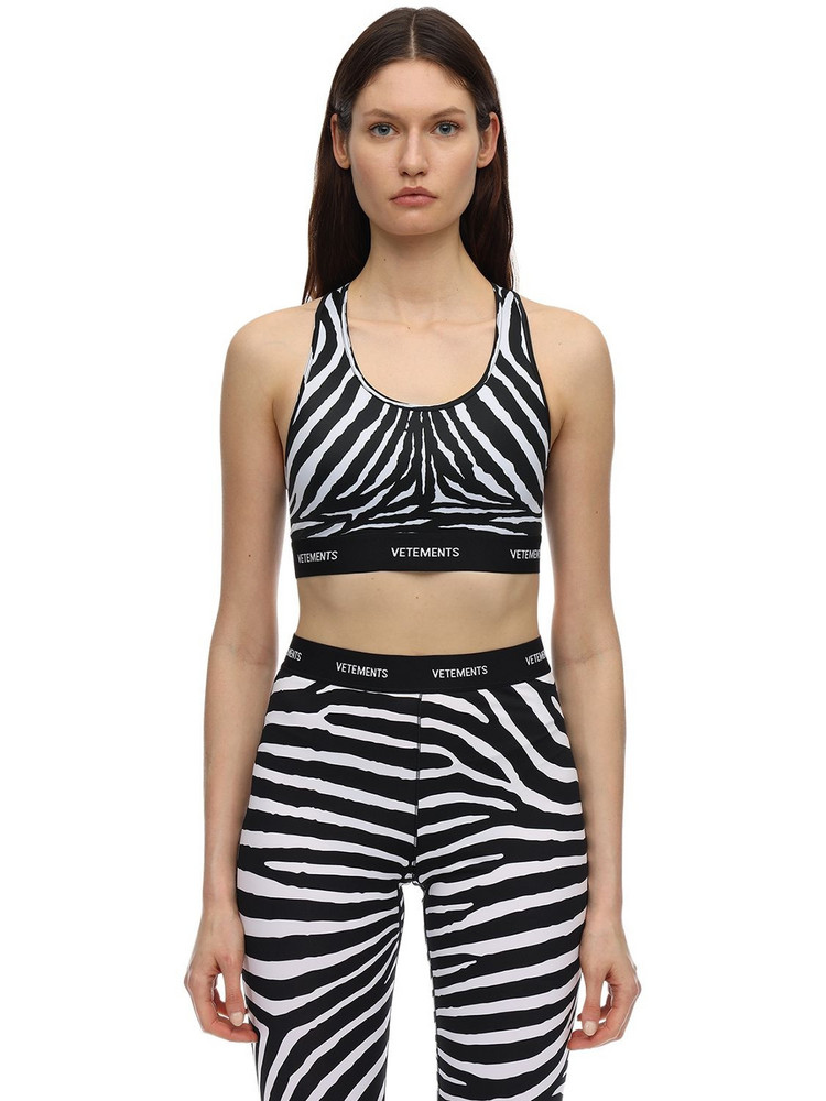 VETEMENTS Zebra Print Crop Top W/logo in black / white