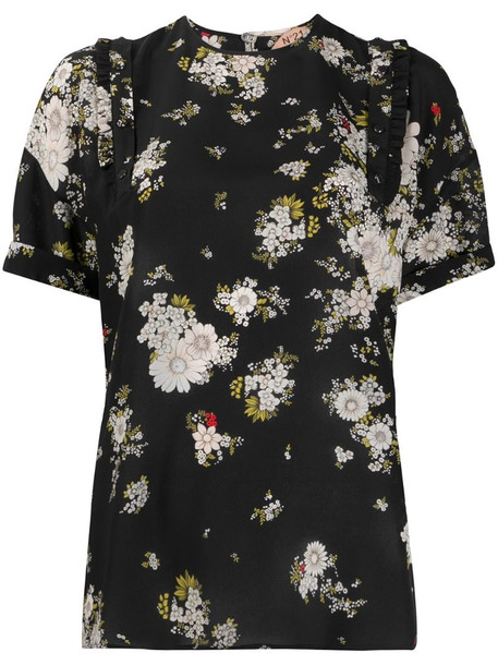 Nº21 silk floral print blouse in black