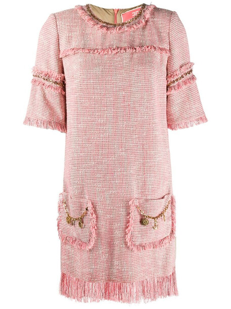 Elisabetta Franchi fringe detail knitted shift dress in pink