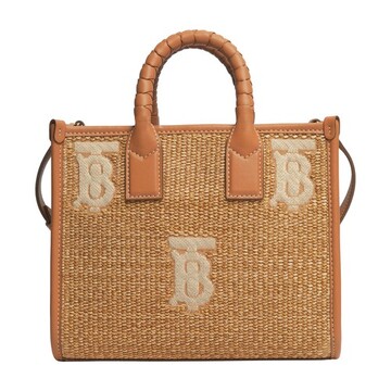 Burberry Mini Faux Raffia and Leather Freya Tote in natural