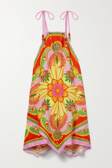 farm rio - bead-embellished printed satin mini dress - multi