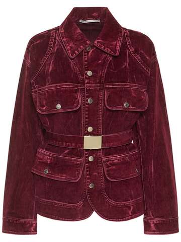 STELLA MCCARTNEY Cotton Velvet Denim Utility Jacket in burgundy