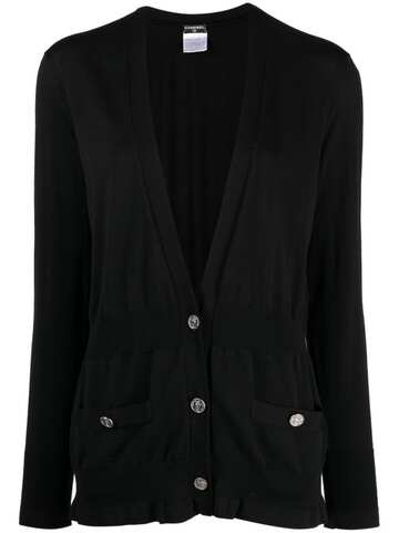 chanel pre-owned 2007 v-neck wool cardigan - black