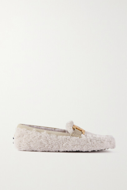 Tod's - Gommino Embellished Shearling Loafers - Off-white
