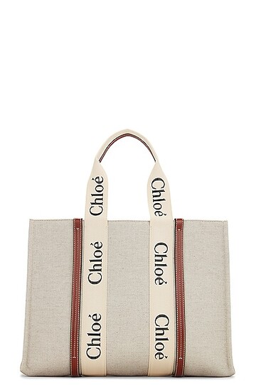 chloe large woody tote bag in neutral in brown / white