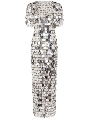 PACO RABANNE Round Sequined Mesh Long Dress in silver