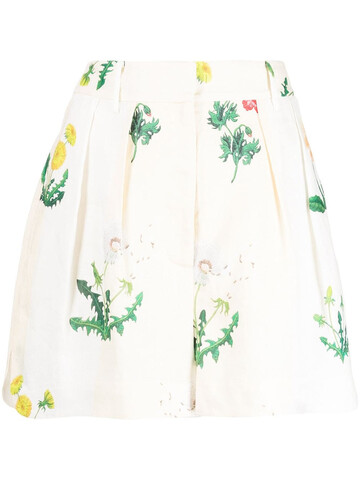 oroton floral-print linen shorts - neutrals