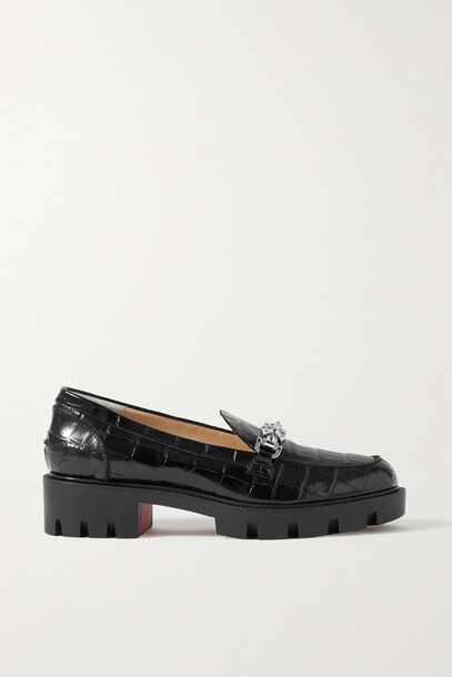 Christian Louboutin - Lug Swing Embellished Croc-effect Leather Loafers - Black