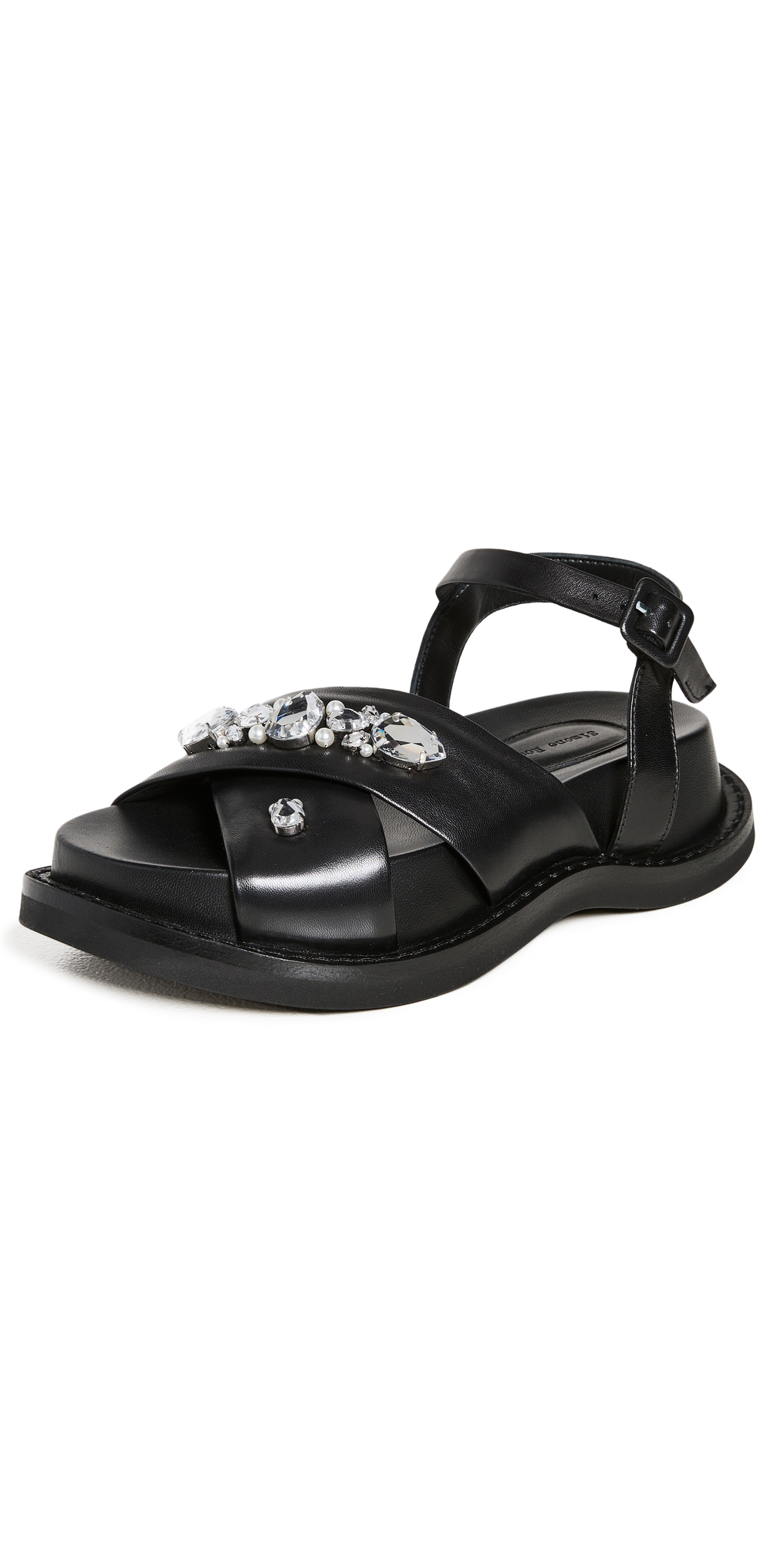 Simone Rocha Crisscross Crystal Curve Sandals in black / clear