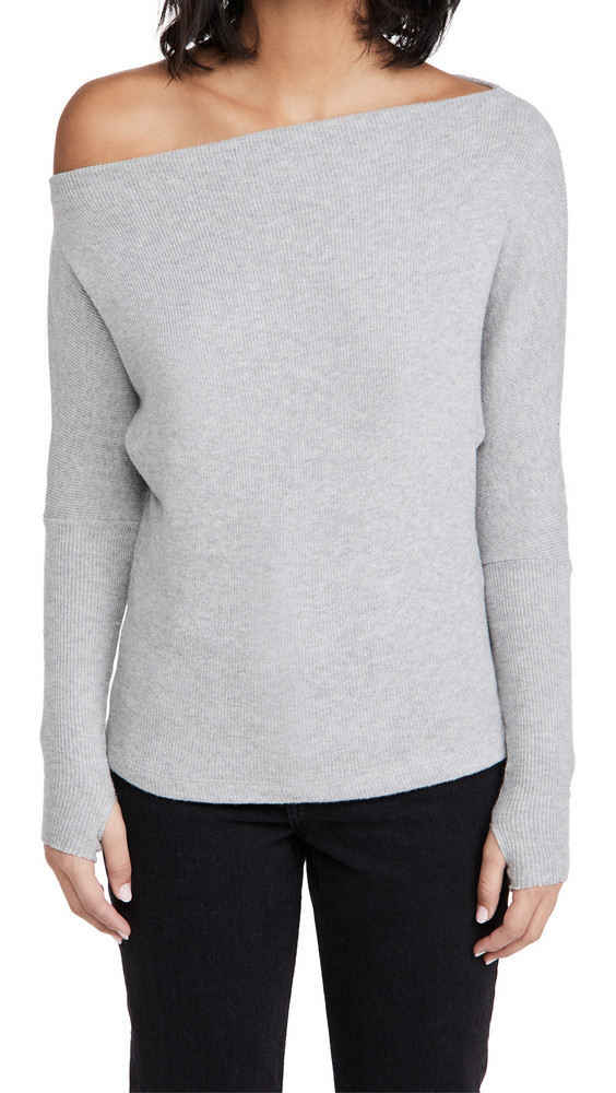 Enza Costa Cuffed Crew Neck Top - Charcoal/Lt Heather Grey - Wheretoget