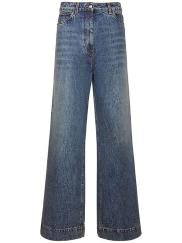 etro mid rise cotton denim wide jeans in blue