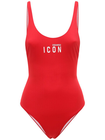 DSQUARED2 Printed Logo One Piece Swimsuit in red / white